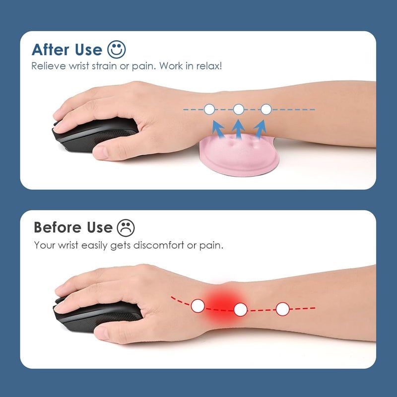 Vankey Ergonomic Mouse Wrist Rest, Soft Support, Memory Foam Pad, Non-Slip Base (Pale Pink) - Image 3